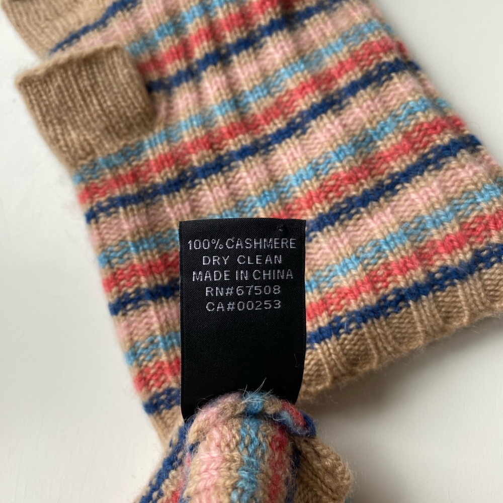 Women’s 💯 cashmere Tan and Multicolor Fingerless Gloves.  Used - Picture 3 of 4